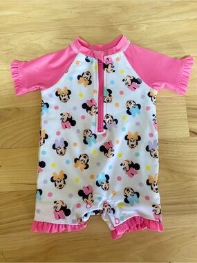 Disney Minnie Mouse Baby Swimsuit 0-3 Months One Piece Snap Infant Bathing Suit
